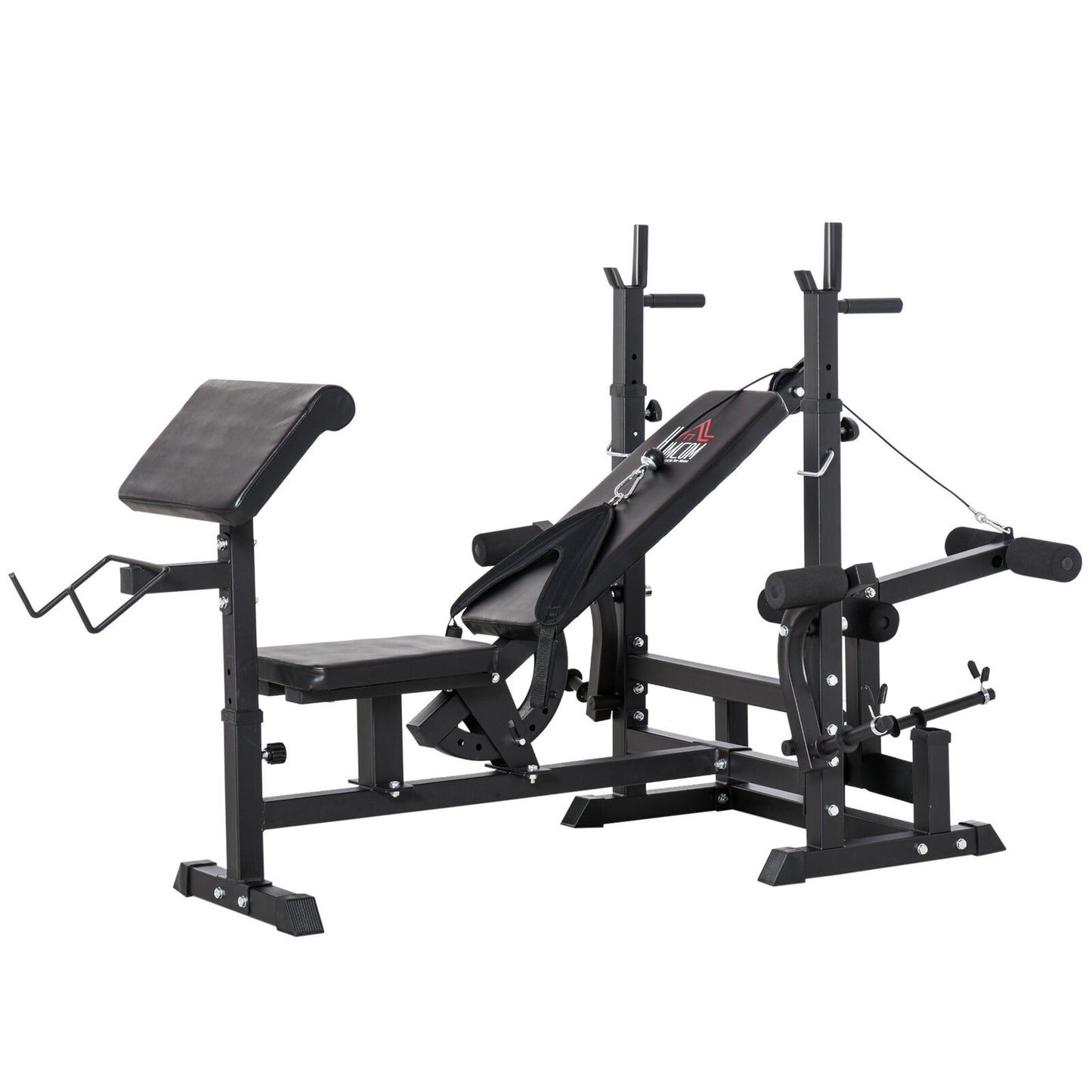 Multi-Position Weight Bench, Weight & Bar Rack Stand W/ Chest Fly Preacher Curls