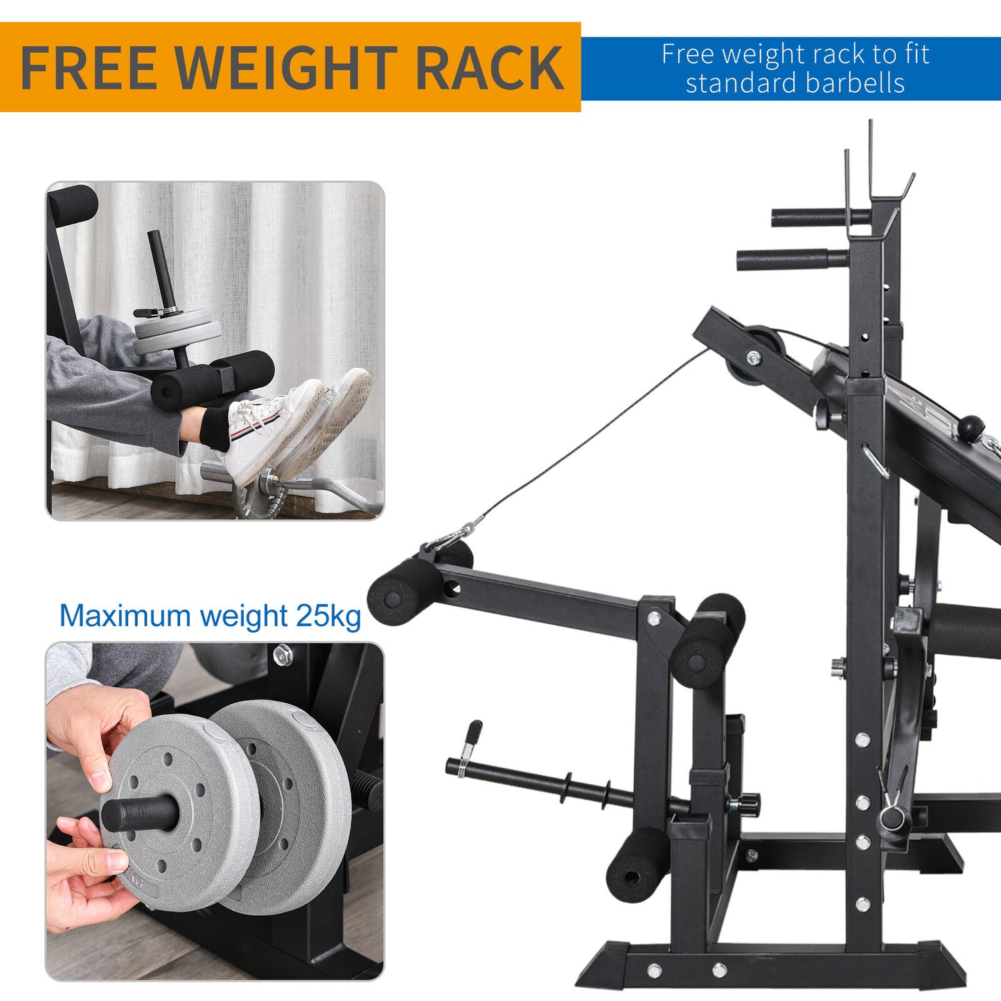 Multi-Position Weight Bench, Weight & Bar Rack Stand W/ Chest Fly Preacher Curls