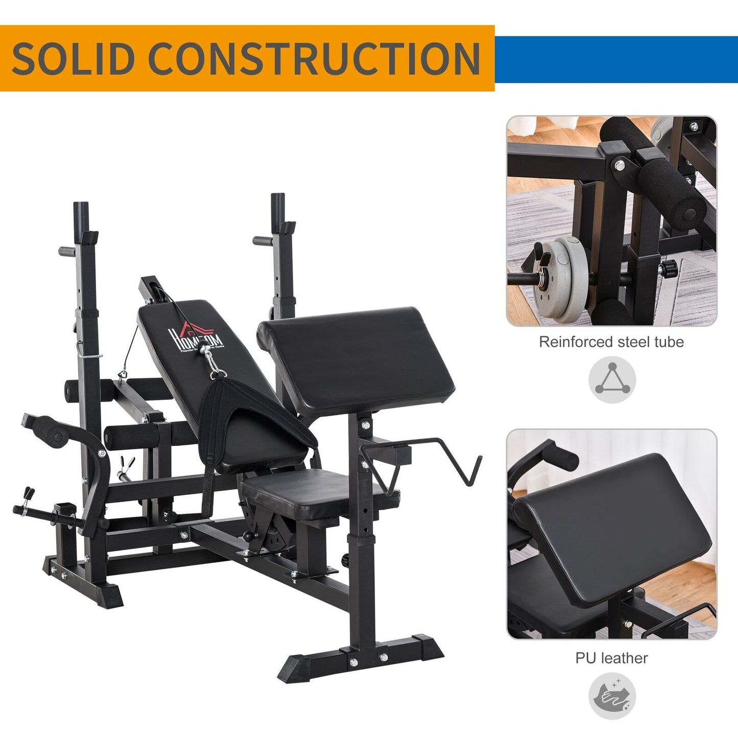 Multi-Position Weight Bench, Weight & Bar Rack Stand W/ Chest Fly Preacher Curls