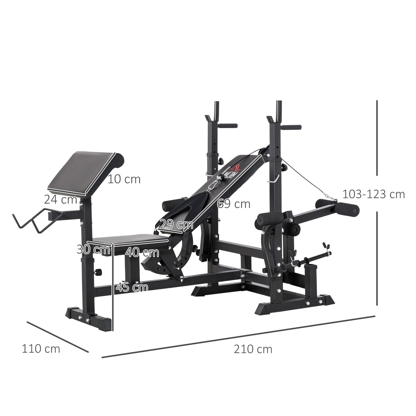 Multi-Position Weight Bench, Weight & Bar Rack Stand W/ Chest Fly Preacher Curls