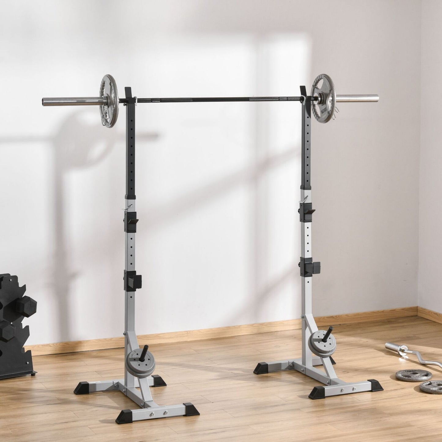 Adjustable Pair of Barbell Squat Racks Portable Stand Weight Lifting Bench Press
