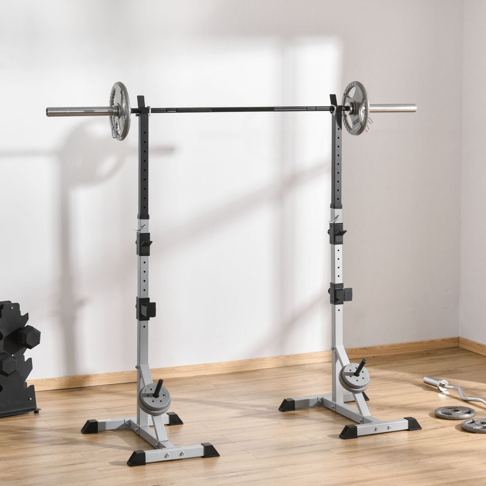 Adjustable Pair of Barbell Squat Racks Portable Stand Weight Lifting Bench Press