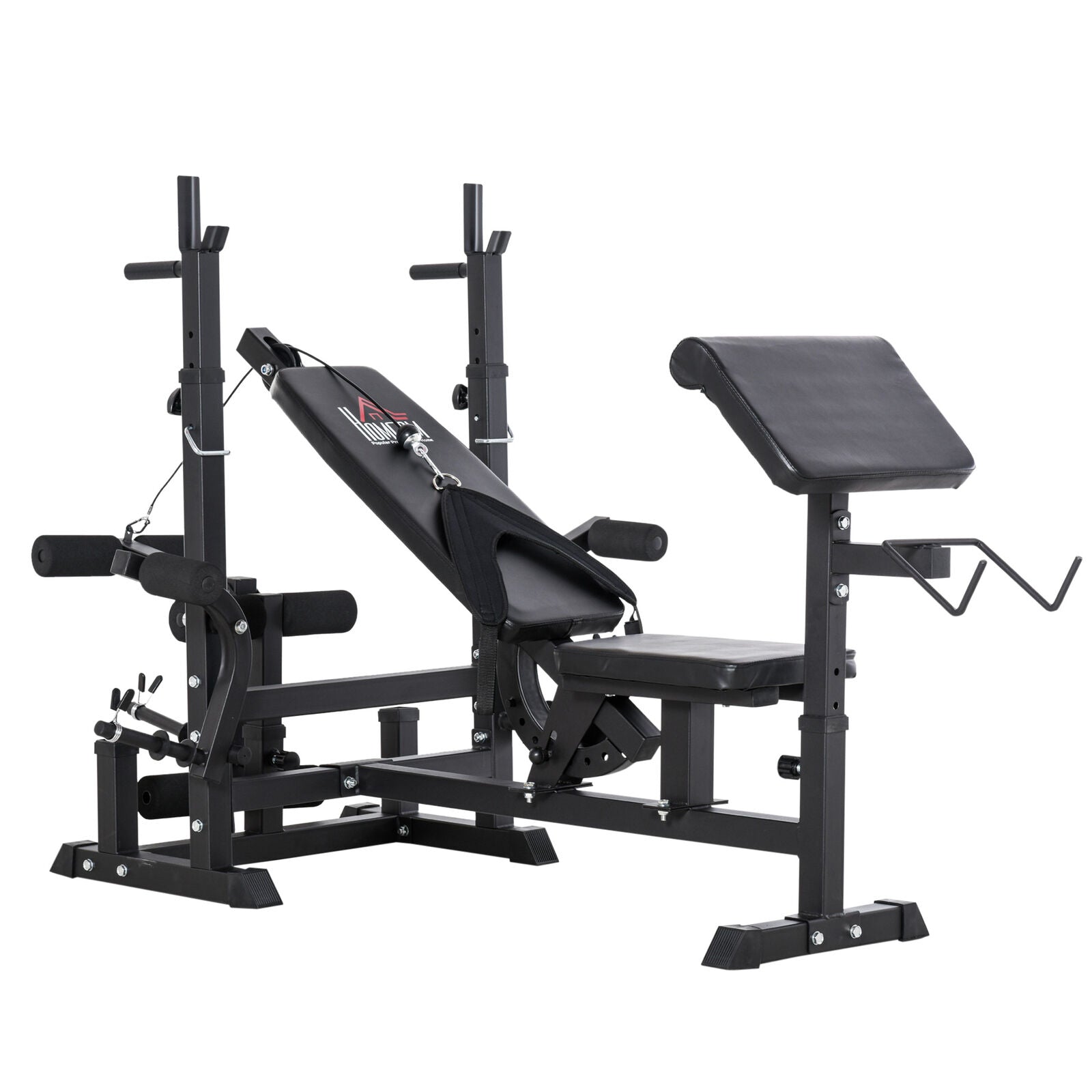 Multi-Position Weight Bench, Weight & Bar Rack Stand W/ Chest Fly Preacher Curls