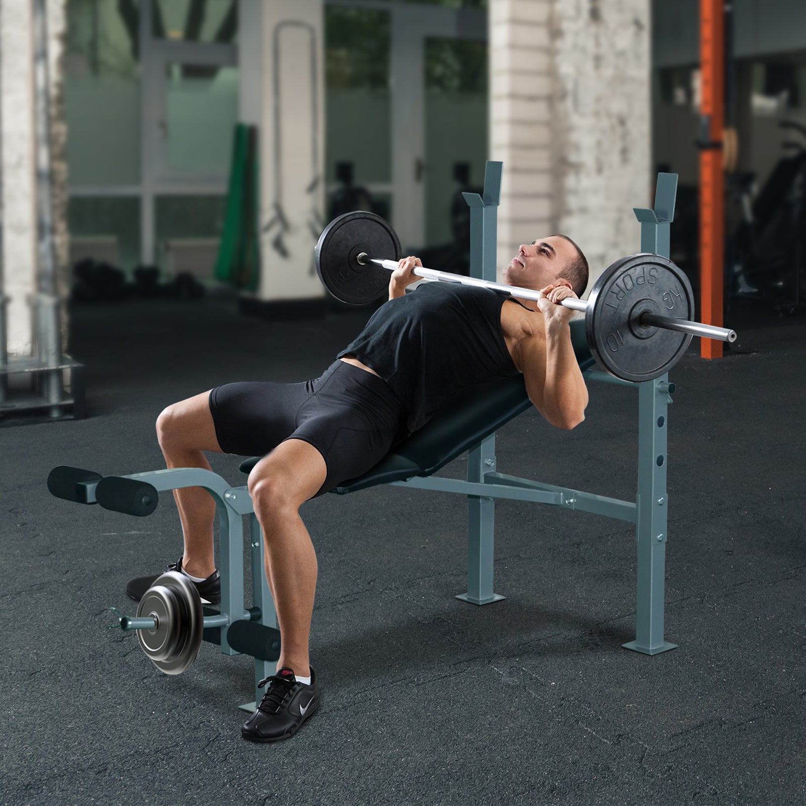 Adjustable Multi Use Weight Bench Barbell Stand Chest Leg Abs Training Home Gym